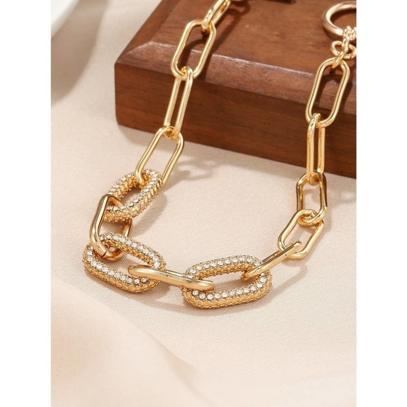 Rhinestone crystal chunky Chain Bracelet gold - Picture 2 of 8